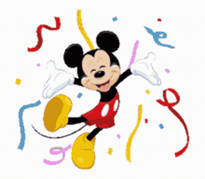 A Cartoon Drawing Of Mickey Mouse Surrounded By Confetti And Streamers GIF