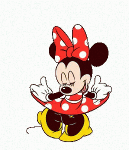 A Cartoon Drawing Of Minnie Mouse Wearing A Red And White Polka Dot Dress GIF