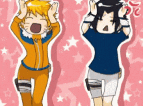A Cartoon Drawing Of Naruto And Sasuke Dancing GIF