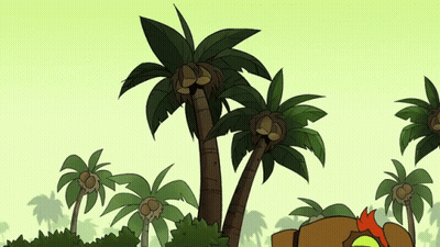 A Cartoon Drawing Of Palm Trees With Coconuts GIF