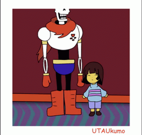 A Cartoon Drawing Of Papyrus And Frisk By Utaukumo GIF