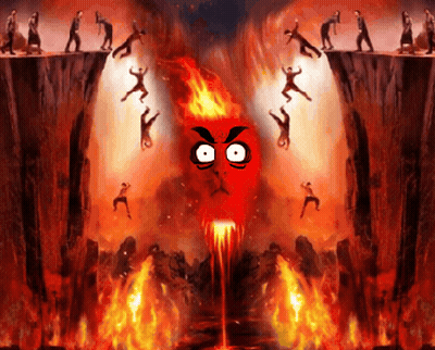 A Cartoon Drawing Of People Falling Into Hell With A Red Face In The Middle GIF