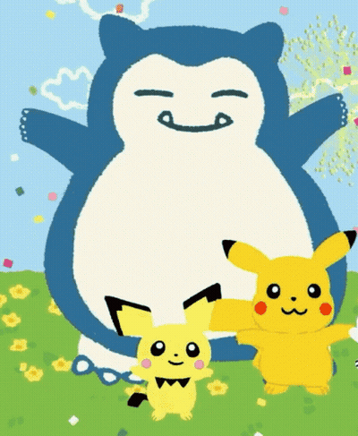 A Cartoon Drawing Of Pikachu And Snorlax GIF