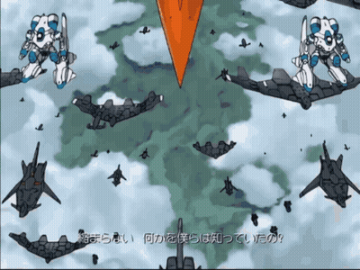 A Cartoon Drawing Of Planes And Robots With A Foreign Language Caption GIF