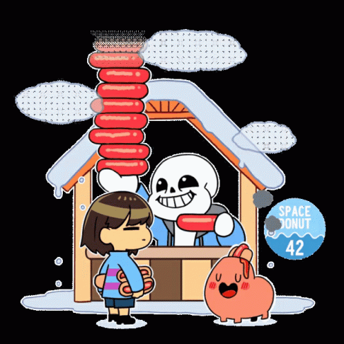 A Cartoon Drawing Of Sans And Frisk Selling Space Donut 42 GIF