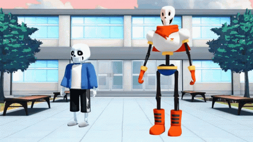 A Cartoon Drawing Of Sans And Papyrus Standing Next To Each Other GIF