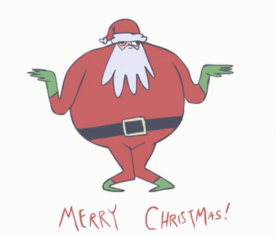 A Cartoon Drawing Of Santa Claus With The Words Merry Christmas Written Below Him GIF