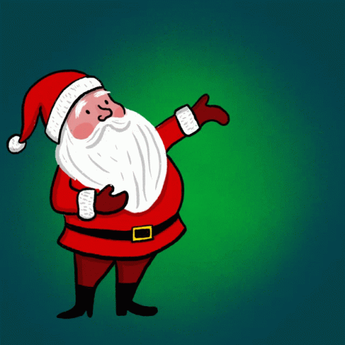 A Cartoon Drawing Of Santa Claus With The Words Stay Behind Him GIF