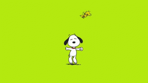 A Cartoon Drawing Of Snoopy And Woodstock On A Green Background GIF