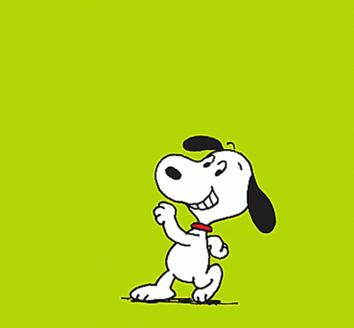 A Cartoon Drawing Of Snoopy Standing On A Green Background GIF