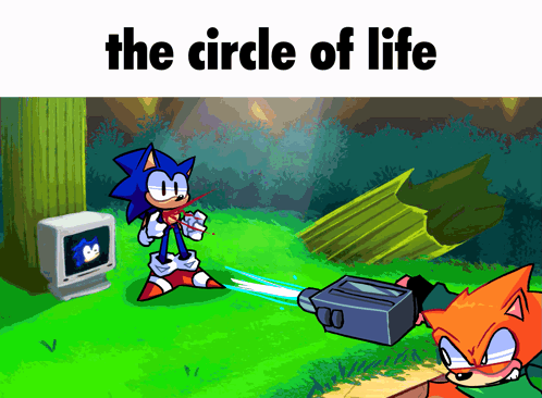 A Cartoon Drawing Of Sonic The Hedgehog With The Words The Circle Of Life Above Him GIF