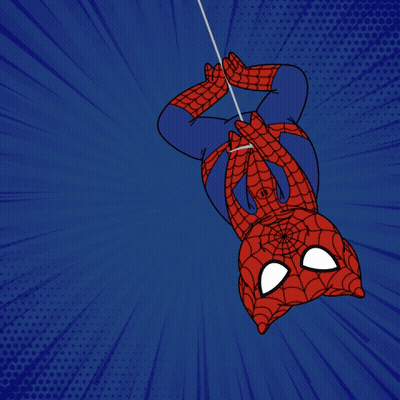 A Cartoon Drawing Of Spider Man Hanging Upside Down GIF