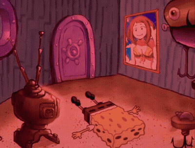 A Cartoon Drawing Of Spongebob Laying On The Floor GIF