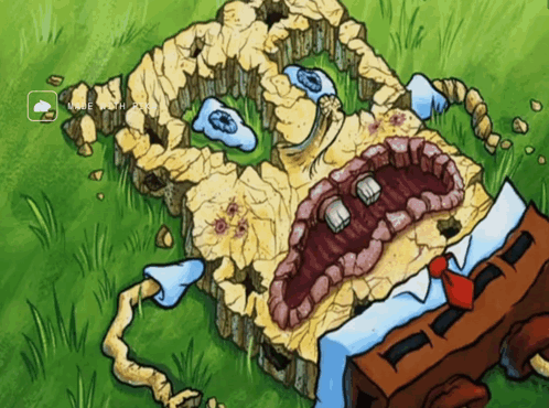A Cartoon Drawing Of Spongebob Laying On The Ground With A Cloud In The Background That Says Rain GIF