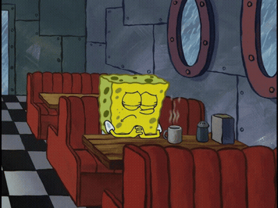 A Cartoon Drawing Of Spongebob Sitting At A Table In A Diner GIF