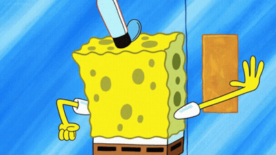 A Cartoon Drawing Of Spongebob Squarepants Holding A Piece Of Wood GIF