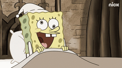 A Cartoon Drawing Of Spongebob Wearing A Nightcap GIF