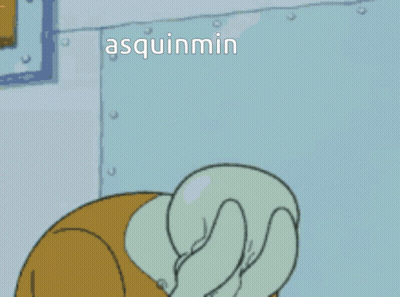 A Cartoon Drawing Of Squidward With The Word Asquinmin Written On His Head GIF