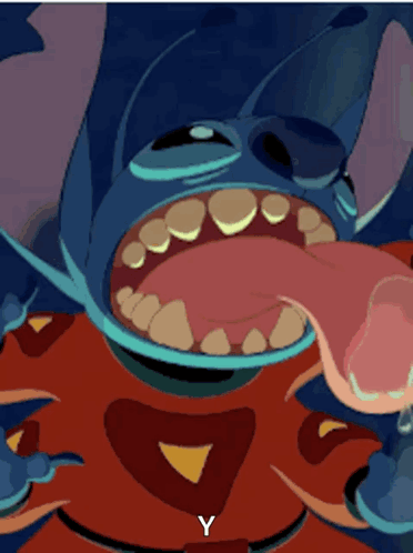A Cartoon Drawing Of Stitch With His Tongue Out GIF