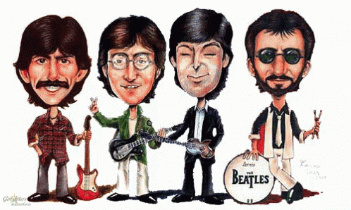 A Cartoon Drawing Of The Beatles With Their Instruments GIF