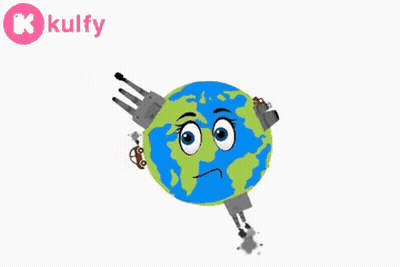 A Cartoon Drawing Of The Earth With A Sad Face And The Words Kulfy In The Corner GIF