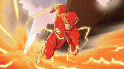 A Cartoon Drawing Of The Flash Running With Lightning Behind Him GIF