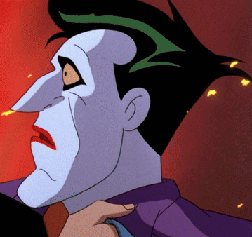 A Cartoon Drawing Of The Joker With A Purple Suit And Green Hair GIF