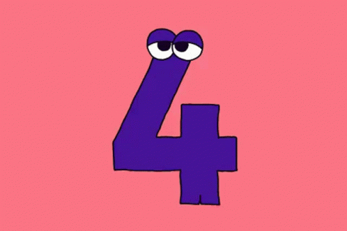 A Cartoon Drawing Of The Number Four With Big Eyes . GIF