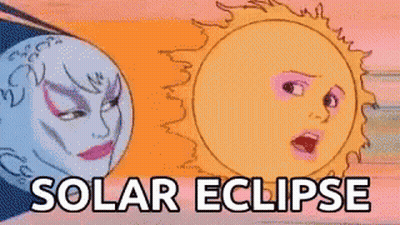 A Cartoon Drawing Of The Sun And Moon With The Words Solar Eclipse Below Them GIF