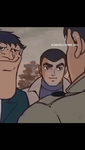 A Cartoon Drawing Of Three Men With A Caption That Says @Larouelletqurne_daily GIF