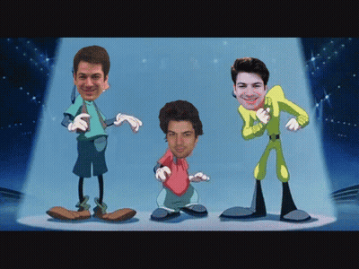 A Cartoon Drawing Of Three Men With Their Faces On Them GIF