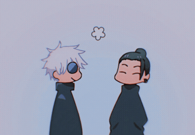 A Cartoon Drawing Of Two Anime Characters With A Flower Floating Above Their Heads GIF