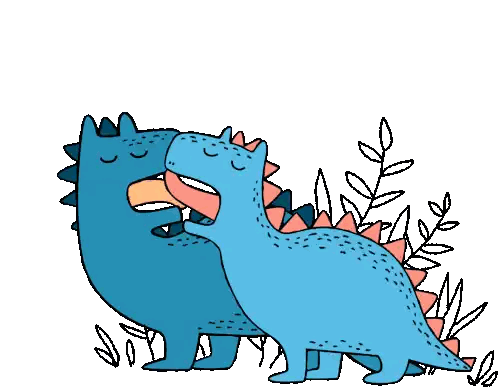 A Cartoon Drawing Of Two Blue Dinosaurs Kissing Sticker
