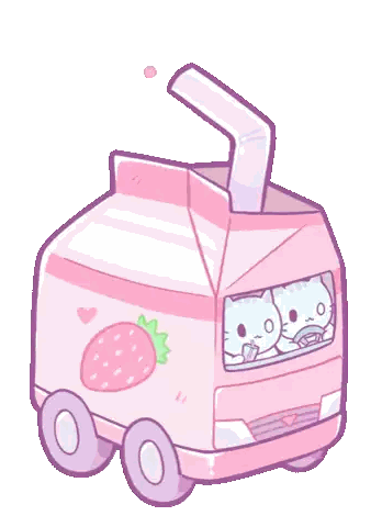 A Cartoon Drawing Of Two Cats Driving A Pink Milk Truck Sticker