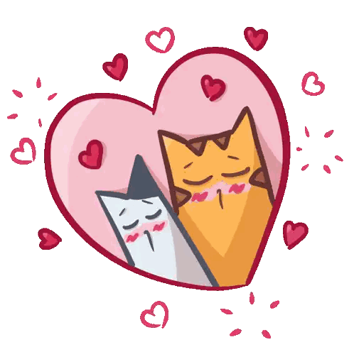 A Cartoon Drawing Of Two Cats Hugging In A Heart Surrounded By Hearts Sticker