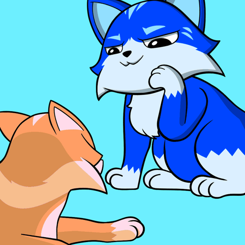 A Cartoon Drawing Of Two Cats One Blue And One Orange GIF