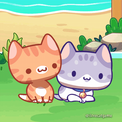 A Cartoon Drawing Of Two Cats Sitting Next To Each Other With The Words I Love Cat Game Below Them GIF
