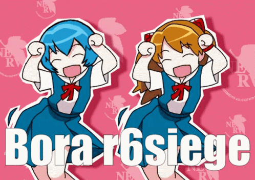 A Cartoon Drawing Of Two Girls With Bora R6siege Written In White GIF
