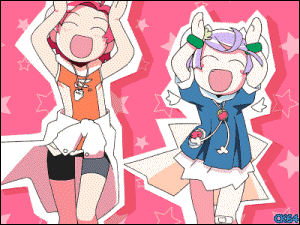 A Cartoon Drawing Of Two Girls With The Letters Gk84 On The Bottom GIF