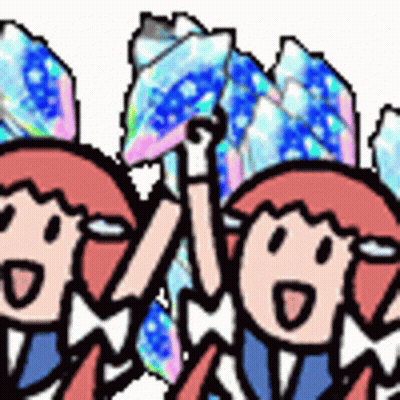 A Cartoon Drawing Of Two Girls With Wings Holding Up Their Hands In The Air GIF