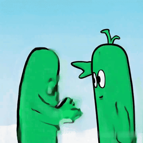 A Cartoon Drawing Of Two Green Vegetables Talking To Each Other GIF