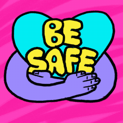 A Cartoon Drawing Of Two Hearts With The Words Be Safe Written On Them GIF