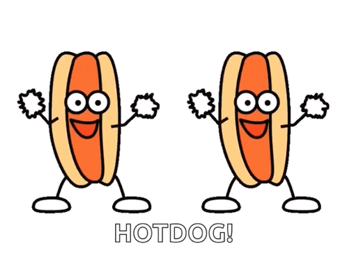A Cartoon Drawing Of Two Hot Dogs With Arms And Legs And The Word Hotdog Below Them GIF