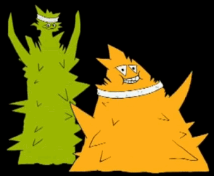 Cartoon Green And Orange Monsters GIF