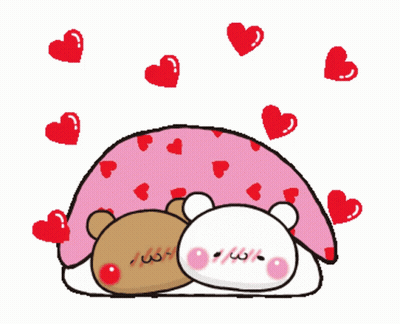 A Cartoon Drawing Of Two People Covered In Hearts GIF