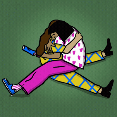 A Cartoon Drawing Of Two People Hugging Each Other GIF