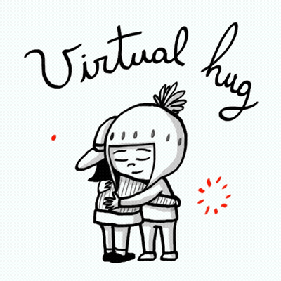 A Cartoon Drawing Of Two People Hugging With The Words Virtual Hug Below Them GIF
