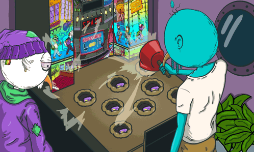 A Cartoon Drawing Of Two People Playing A Game With A Sign That Says " Space " GIF