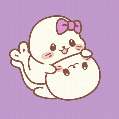 A Cartoon Drawing Of Two Seals Hugging Each Other GIF