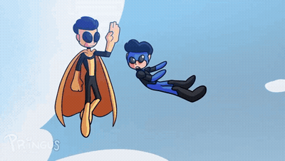 A Cartoon Drawing Of Two Superheros With The Name Pringus On The Bottom GIF